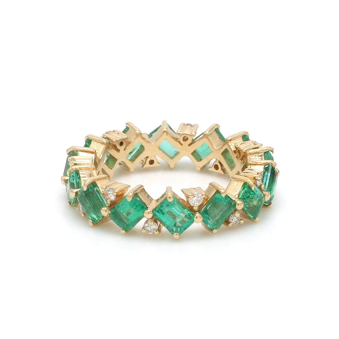 Emerald and Diamond Octagon Diagonal Ring - qivii