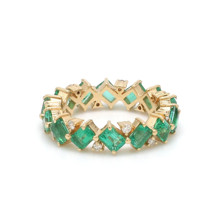 Emerald and Diamond Octagon Diagonal Ring - qivii