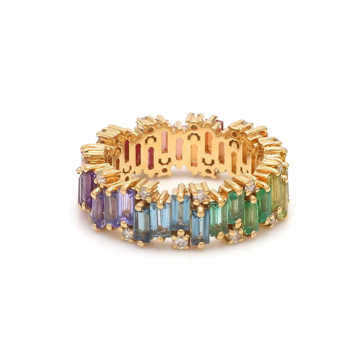 Rainbow Gemstone and Diamond Zig Zag Ring - qivii
