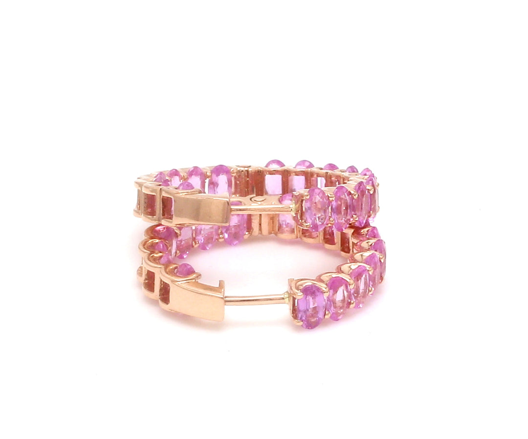 Pink Sapphire Oval Mini Hoops - qivii