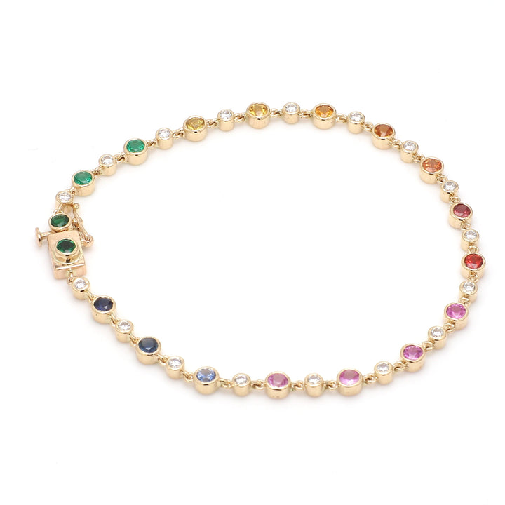 Rainbow Sapphire Round Diamond Link Chain Bracelet - qivii