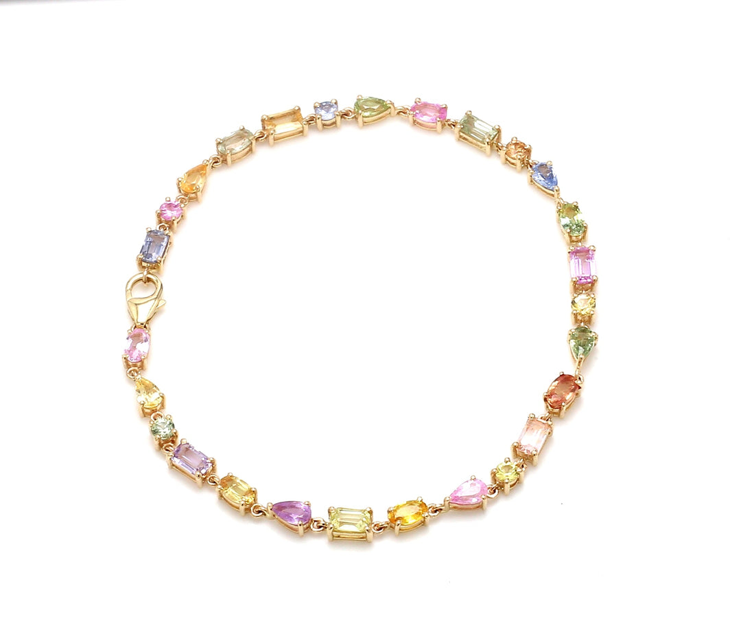 Rainbow Sapphire Pastel Shade Mix Shape Tennis Bracelet - qivii