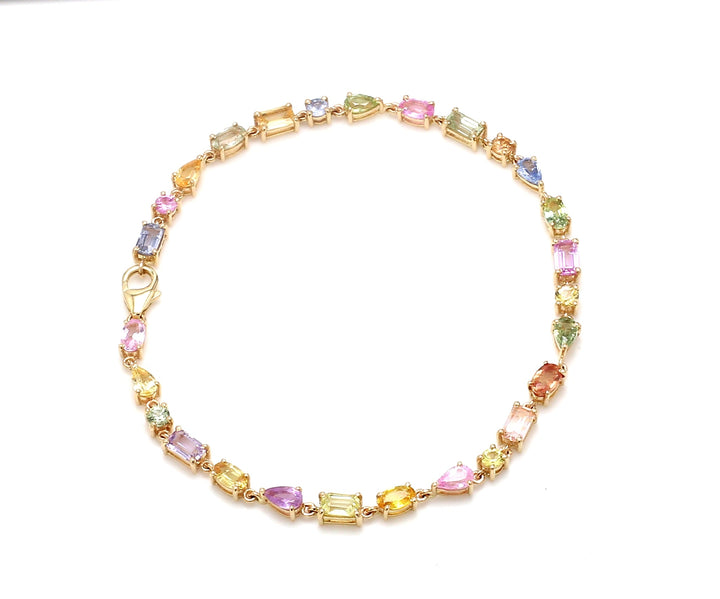 Rainbow Sapphire Pastel Shade Mix Shape Tennis Bracelet - qivii