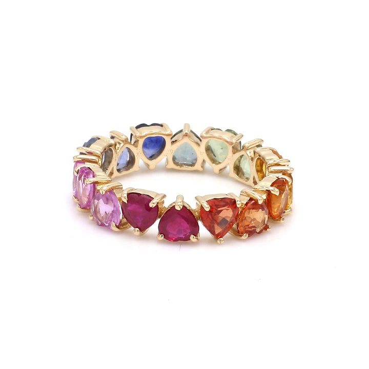 Rainbow Sapphire Prong Set Alternate Heart Ring - qivii