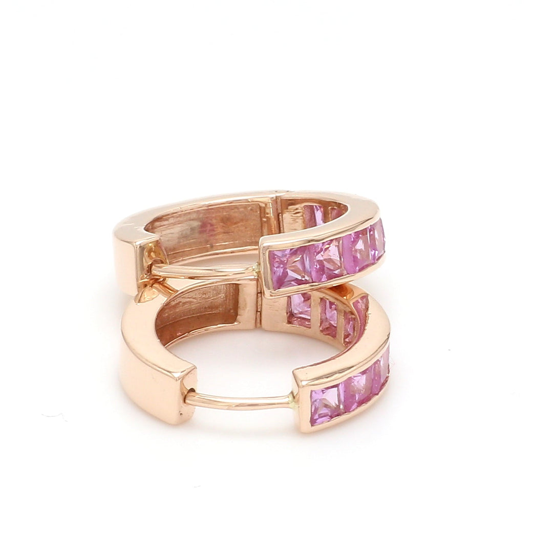 Pink Sapphire Princess Cut Huggies - qivii