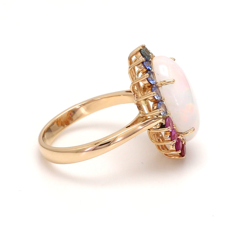 Opal and Rainbow Sapphire Halo Ring - qivii