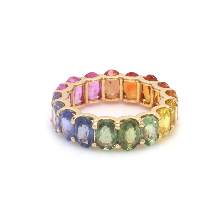 Rainbow Sapphire Oval U Shape Prong Ring - qivii