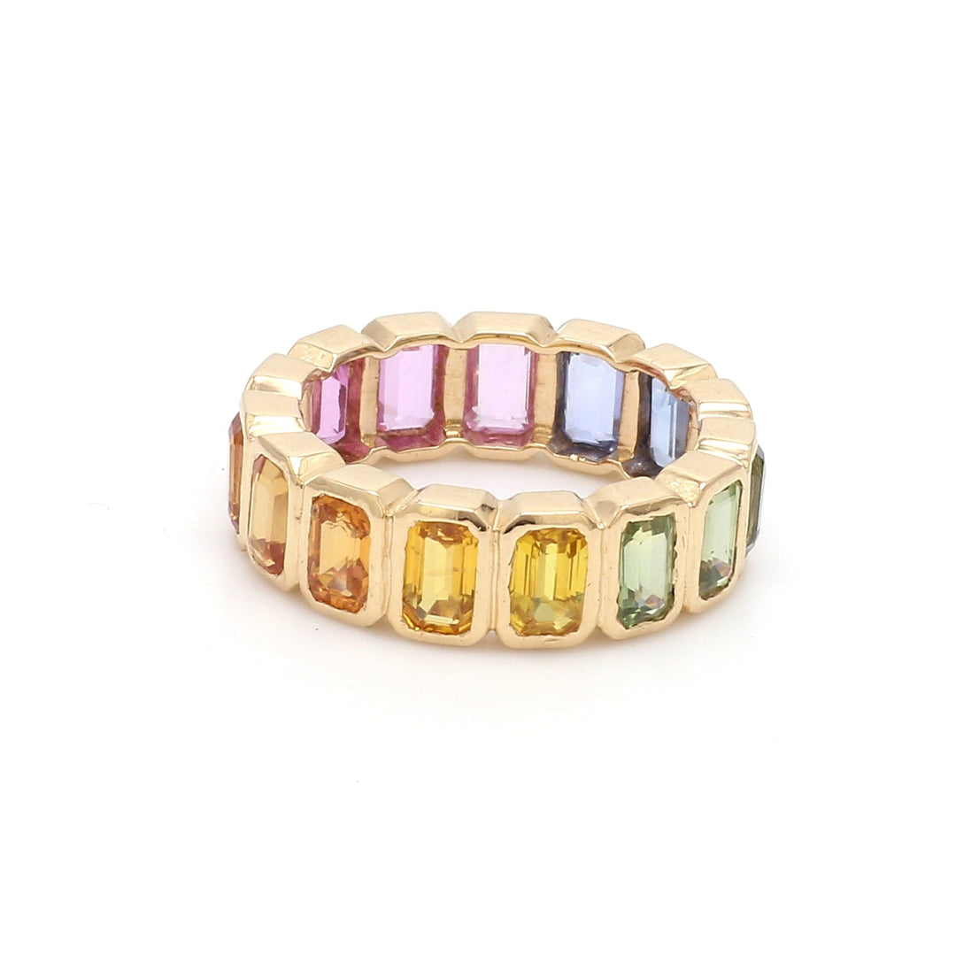 Rainbow Sapphire Octagon Bezel Set Ring - qivii