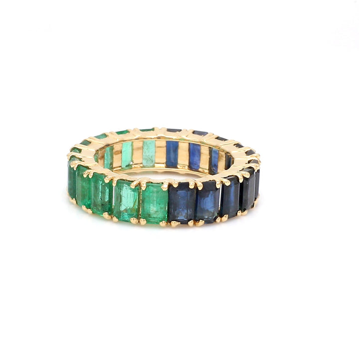 Emerald Blue Sapphire Octagon Half & Half Ring - qivii