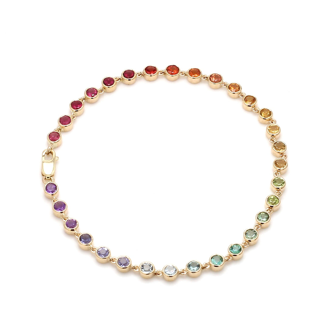 Rainbow Gemstone Round Link Chain Bracelet - qivii