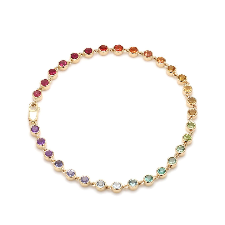 Rainbow Gemstone Round Link Chain Bracelet - qivii