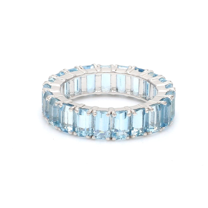 Aquamarine Octagon Eternity Band Ring - qivii