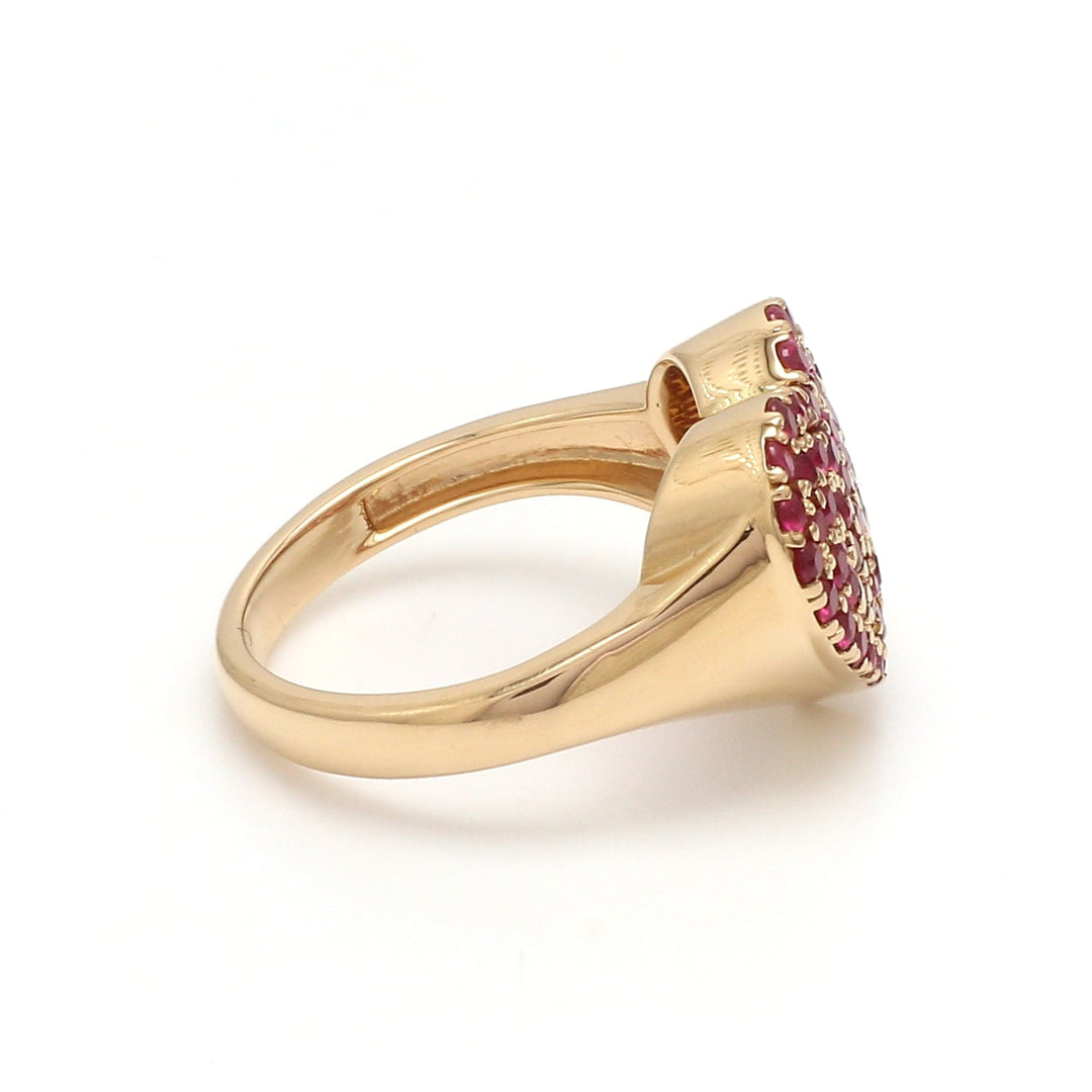 Ruby Round Cut Heart Shape Signet Ring Gold - qivii
