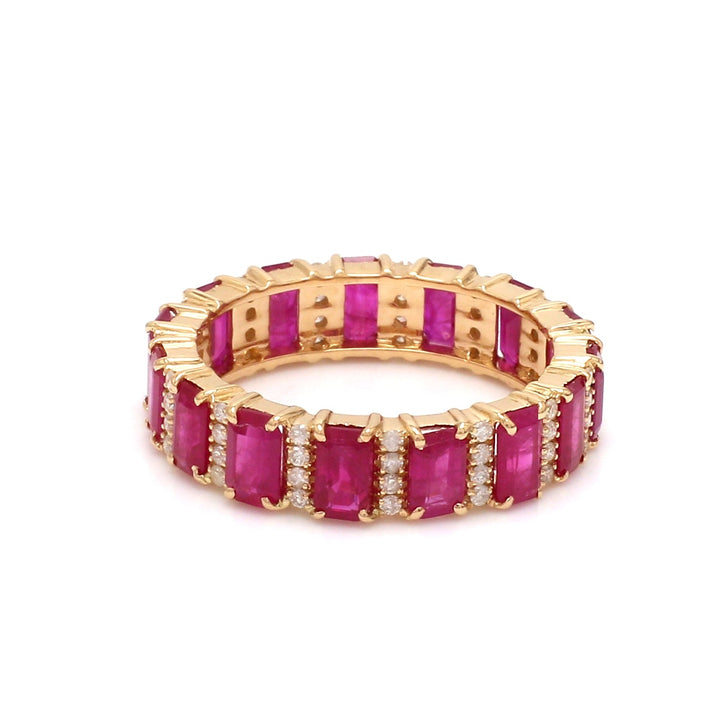 Real Ruby Diamond Emerald Cut Eternity Band Ring - qivii