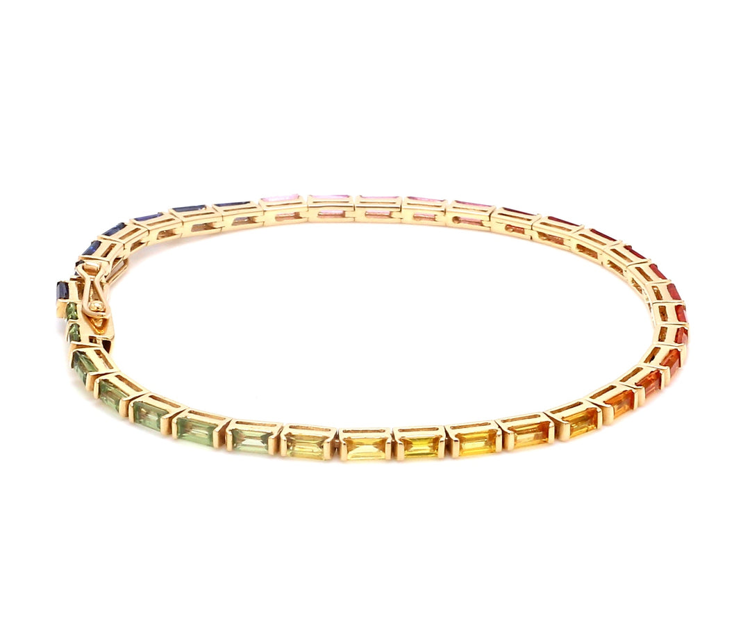 Rainbow Sapphire Baguette Bar Set Bracelet - qivii