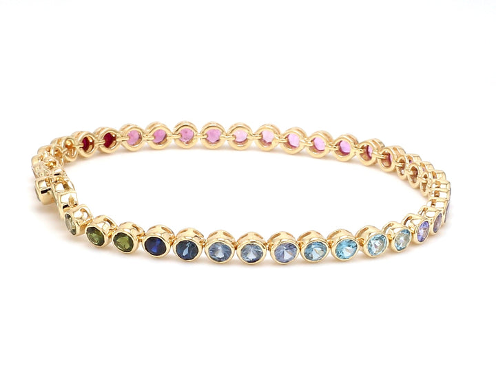 Rainbow Gemstone Round Bezel Set Bracelet - qivii