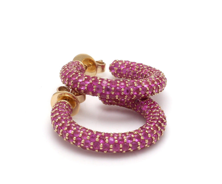 Pink Sapphire Pave Set Earrings Gold - qivii