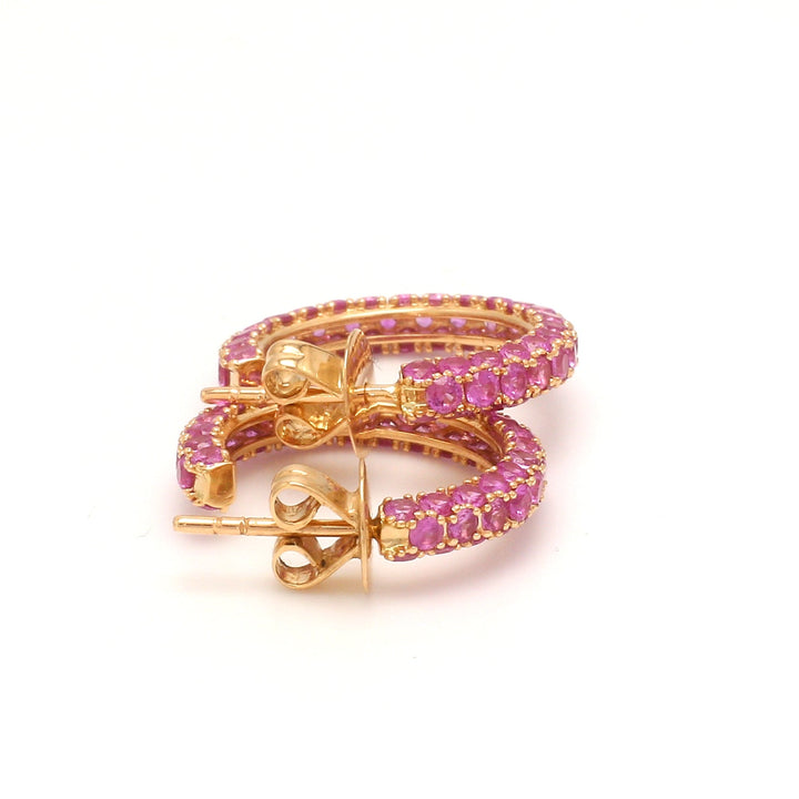 Pink Sapphire Pave Set Small Hoops - qivii
