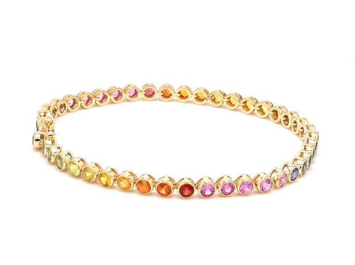 Rainbow Sapphire Round Bezel Set Bracelet - qivii