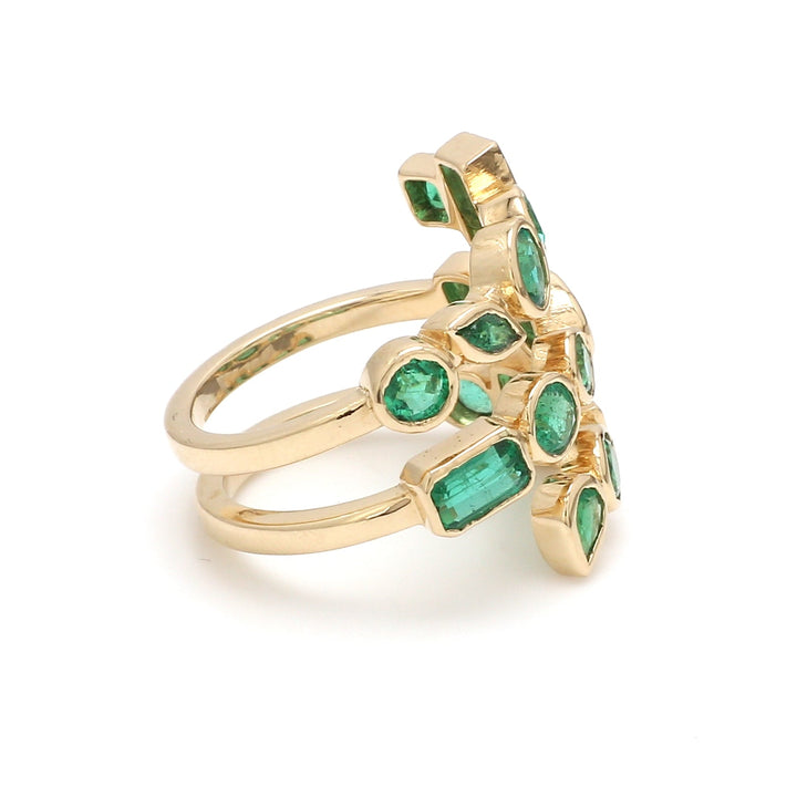 Emerald Mix Shape Bezel Set Spiral Ring - qivii