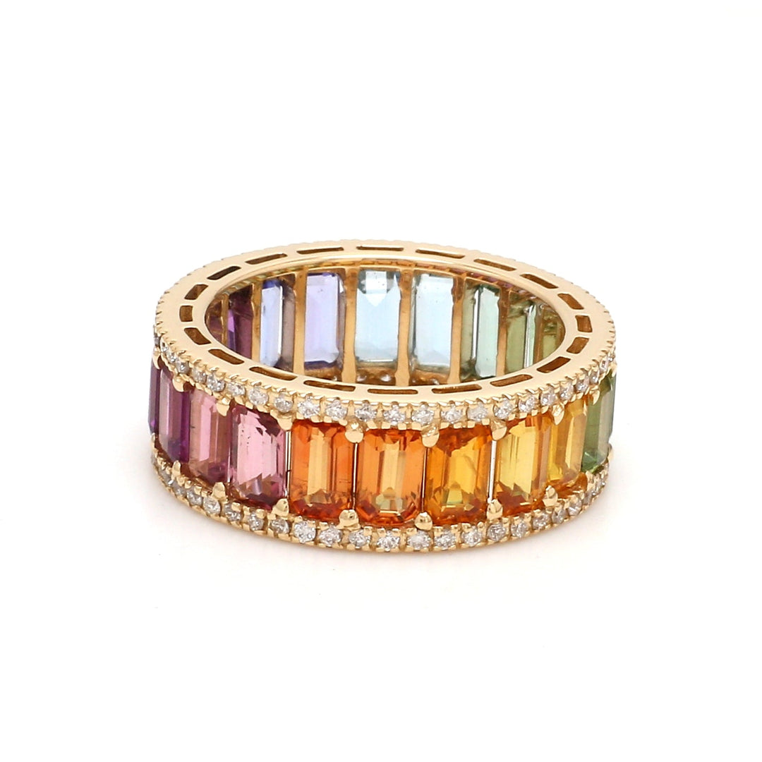 Rainbow Gemstone Octagon and Diamond Ring - qivii