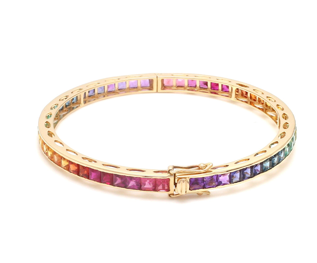 Rainbow Gemstone Princess Cut Bangle - qivii