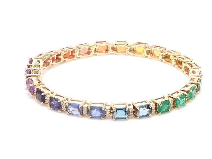 Rainbow Gemstone Emerald Cut and Diamond Bracelet - qivii