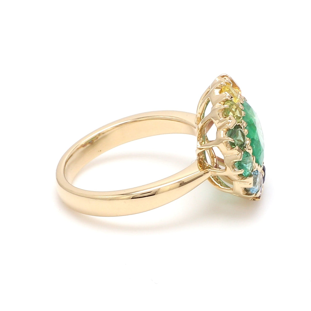 Emerald and Rainbow Gemstone Halo Ring - qivii