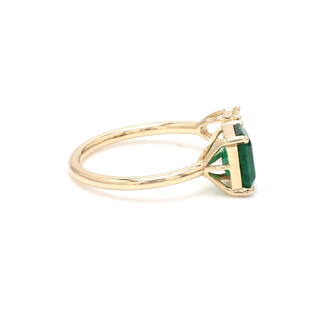 Emerald and Emerald Cut Diamond Open Ring - qivii