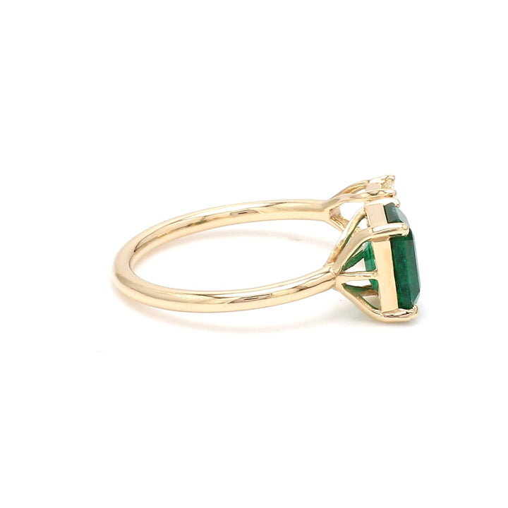 Emerald and Emerald Cut Diamond Open Ring - qivii