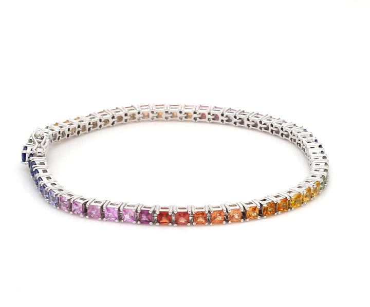 Rainbow Sapphire Princess Cut Tennis Bracelet - qivii
