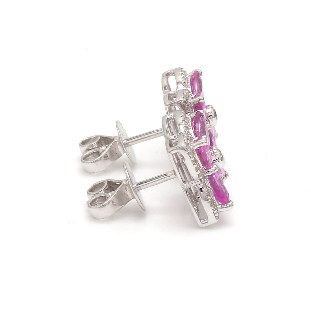 Pink Sapphire Diamond Pear Earring Studs - qivii