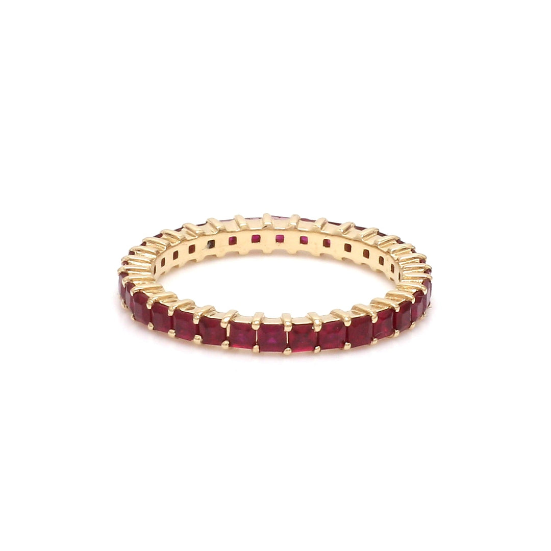 Ruby Princess Cut Eternity Thin Band Ring - qivii