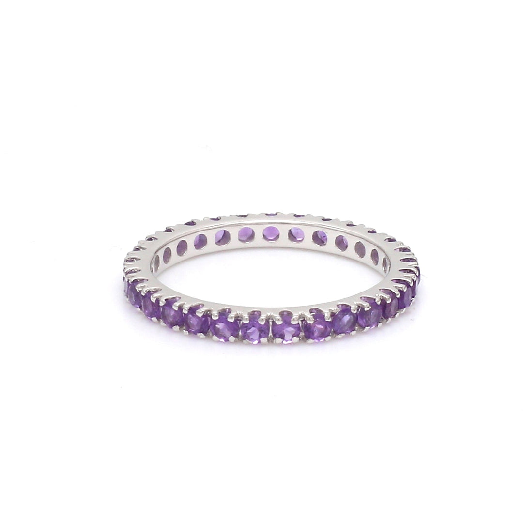 Amethyst Round Thin Eternity Band Ring - qivii