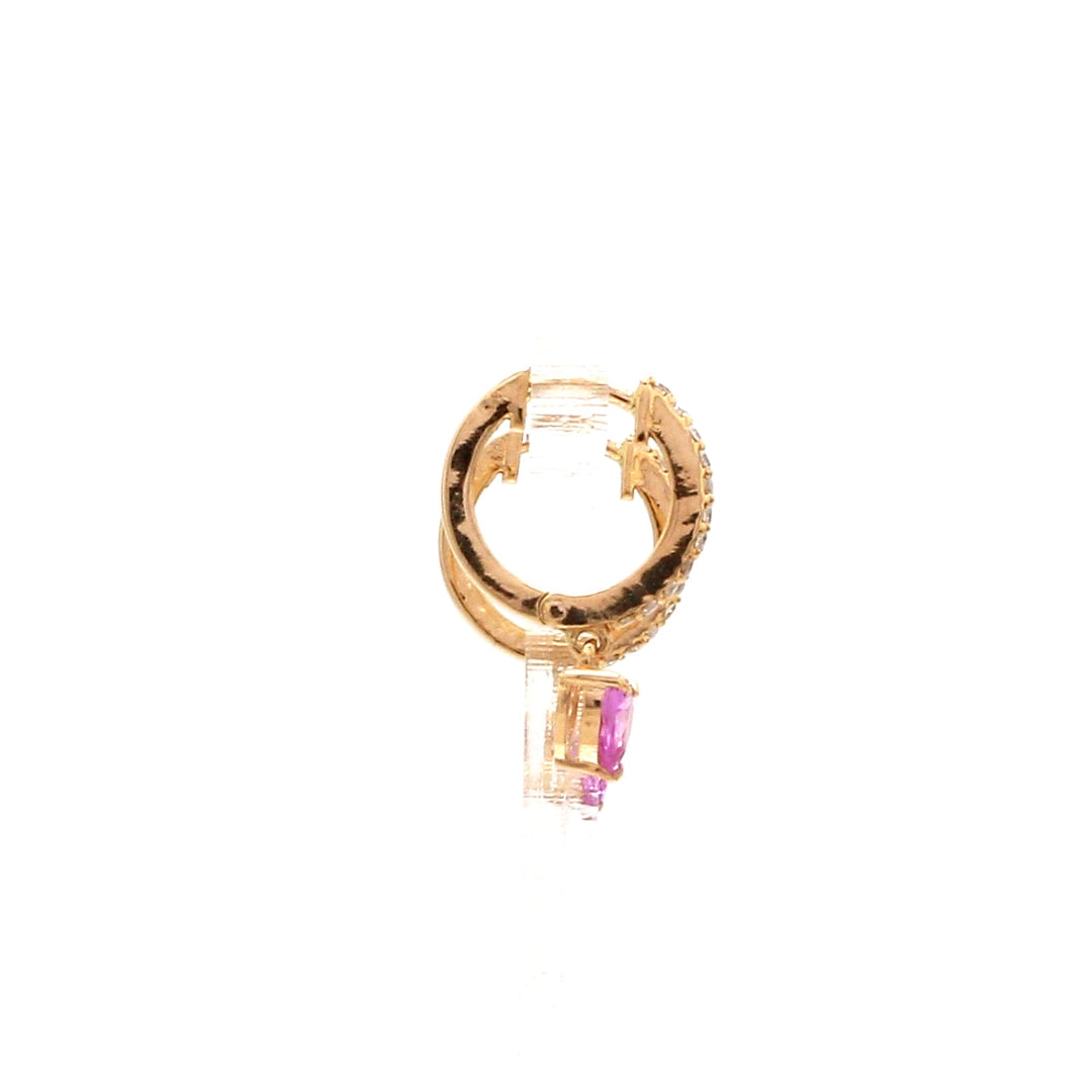 Pink Sapphire Heart Mini Huggie Earrings - qivii