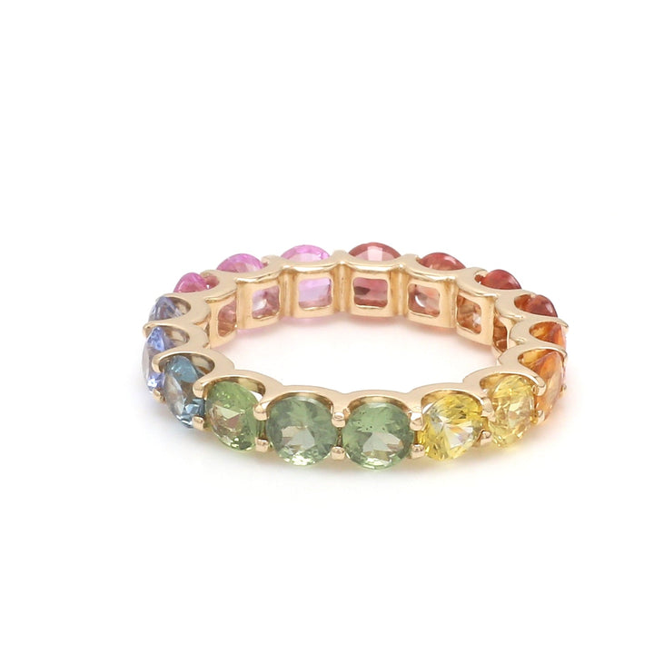 Rainbow Sapphire Round U-Prong Ring - qivii