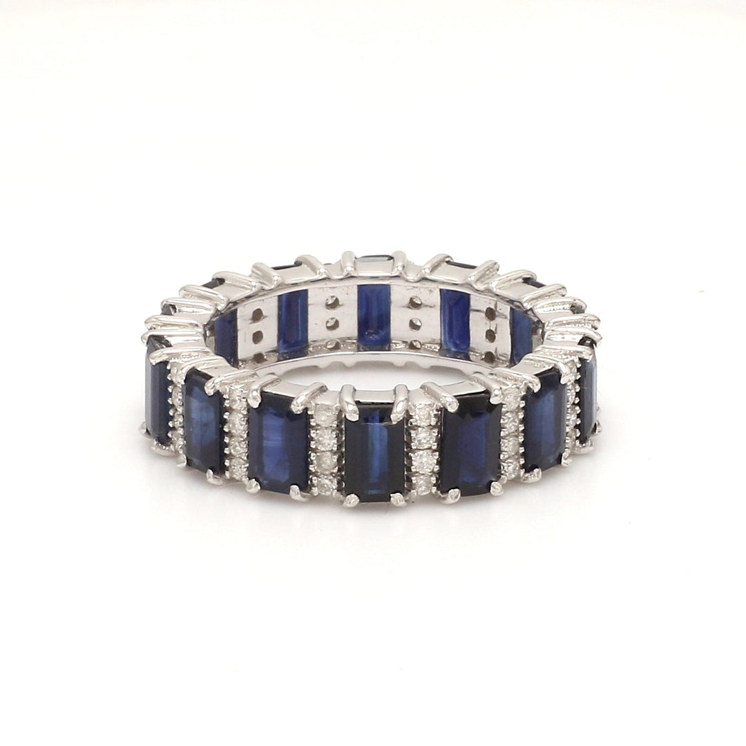 Blue Sapphire and Diamond Alternate Ring - qivii