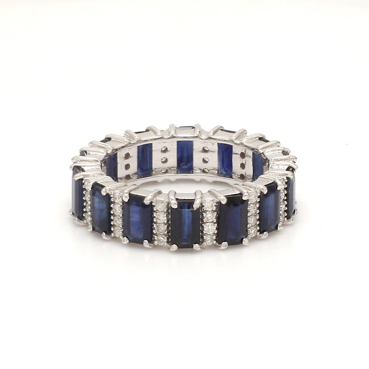 Blue Sapphire and Diamond Alternate Ring - qivii