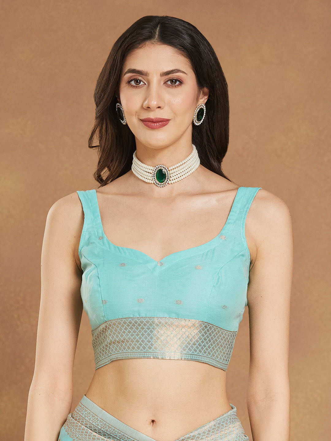 Janasya Women's Sea Green Linen Blend Ethnic Motifs Woven Design Jacquard Saree with Blouse Piece