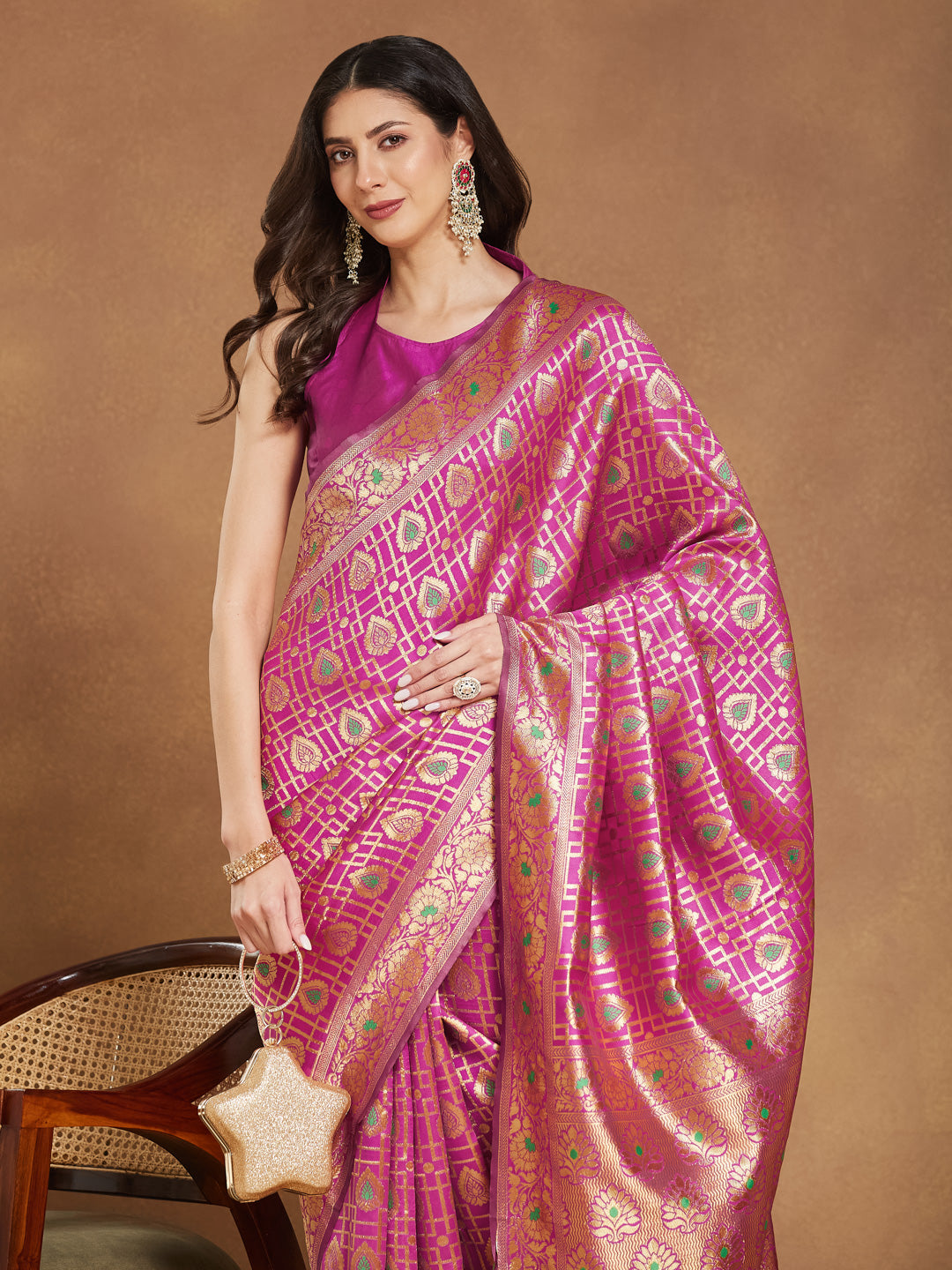 Janasya Women's Pink Silk Blend Ethnic Motifs Woven Design Jacquard Saree with Blouse Piece