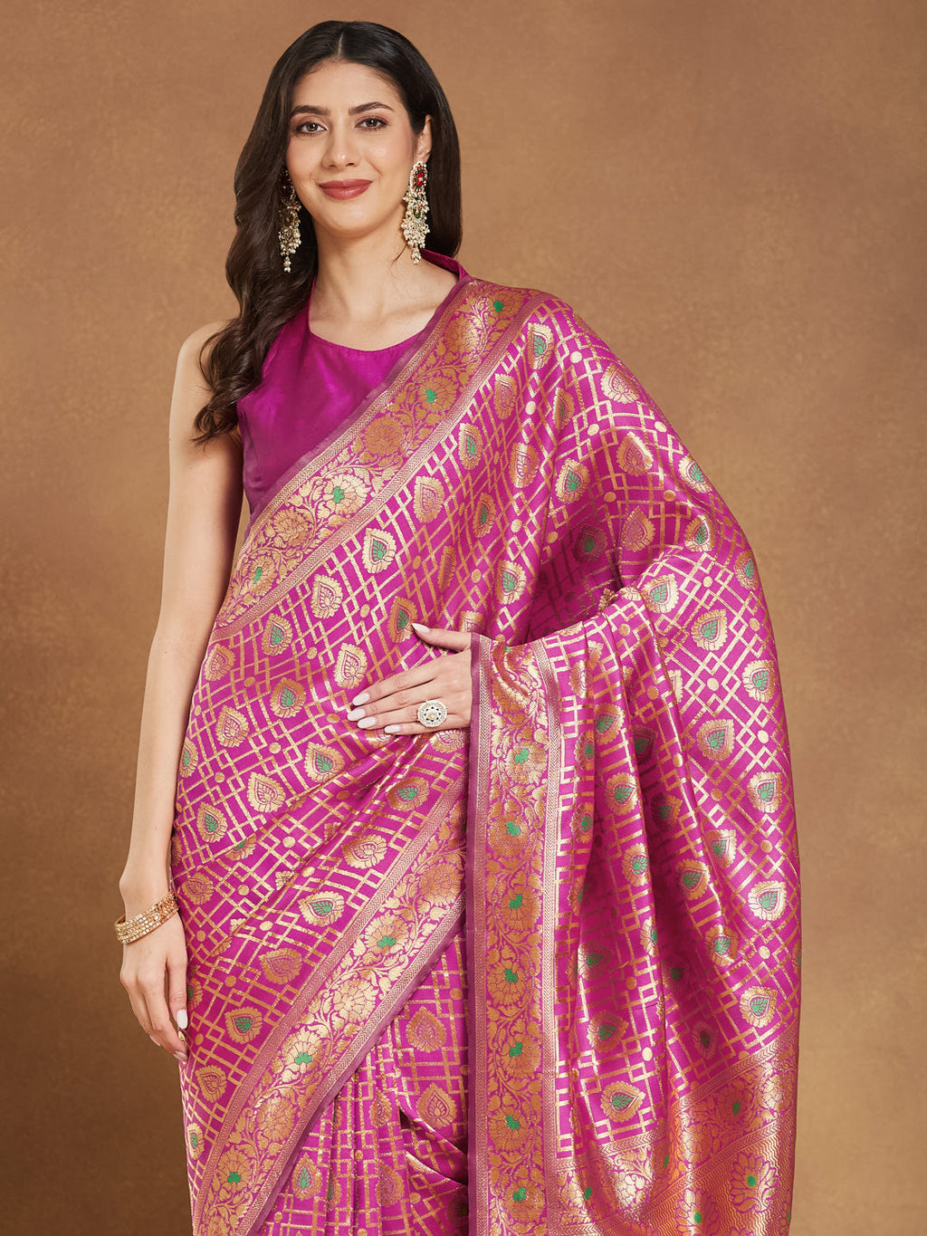 Janasya Women's Pink Silk Blend Ethnic Motifs Woven Design Jacquard Saree with Blouse Piece