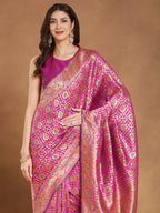 Janasya Women's Pink Silk Blend Ethnic Motifs Woven Design Jacquard Saree with Blouse Piece