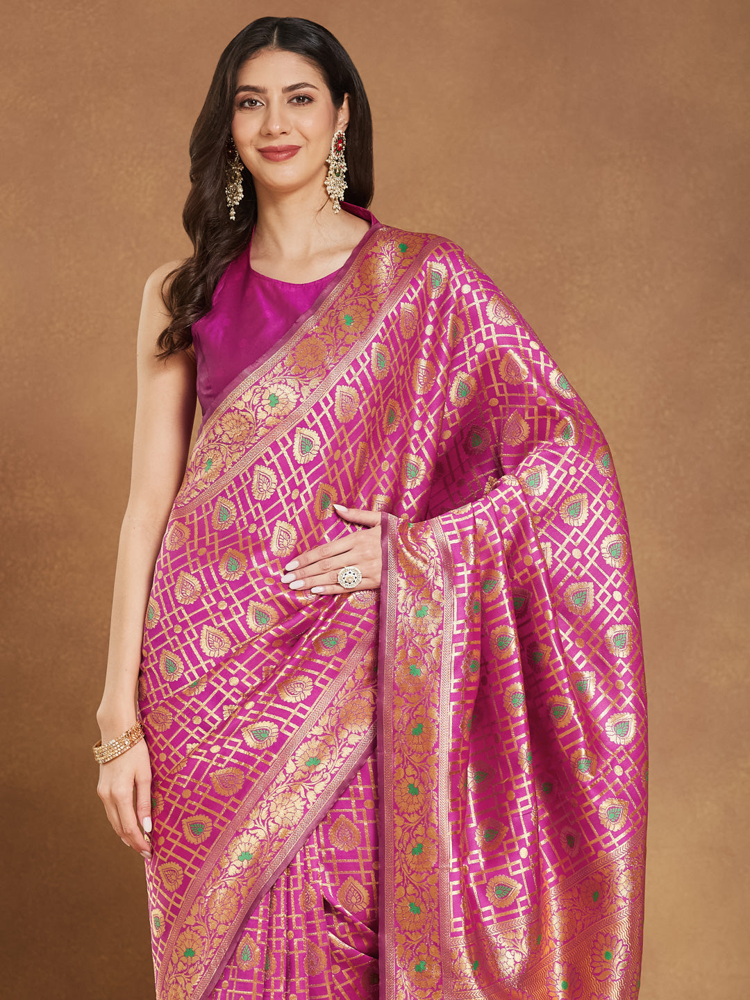 Janasya Women's Pink Silk Blend Ethnic Motifs Woven Design Jacquard Saree with Blouse Piece