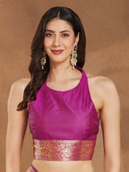 Janasya Women's Pink Silk Blend Ethnic Motifs Woven Design Jacquard Saree with Blouse Piece