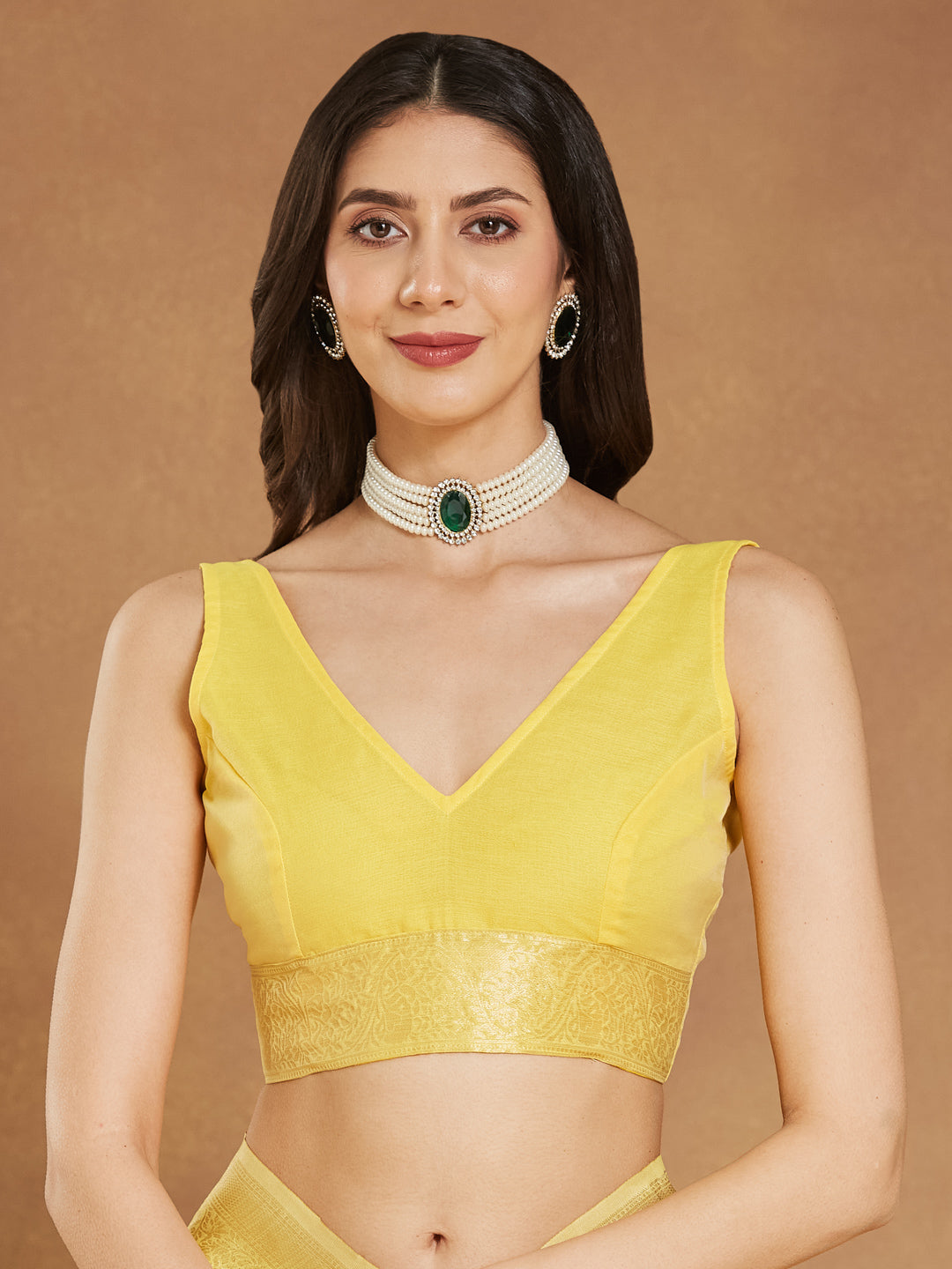 Janasya Women's Yellow Silk Blend Geometric Woven Design Jacquard Saree with Blouse Piece