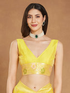 Janasya Women's Yellow Silk Blend Floral Woven Design Jacquard Saree with Blouse Piece