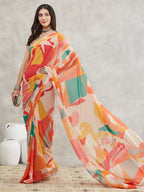 Janasya Women's Multicolor Georgette Abstract Printed Printed Saree with Blouse Piece