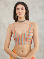 Janasya Women's Multicolor Georgette Abstract Printed Printed Saree with Blouse Piece