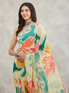 Janasya Women's Multicolor Georgette Tropical  Printed Printed Saree with Blouse Piece