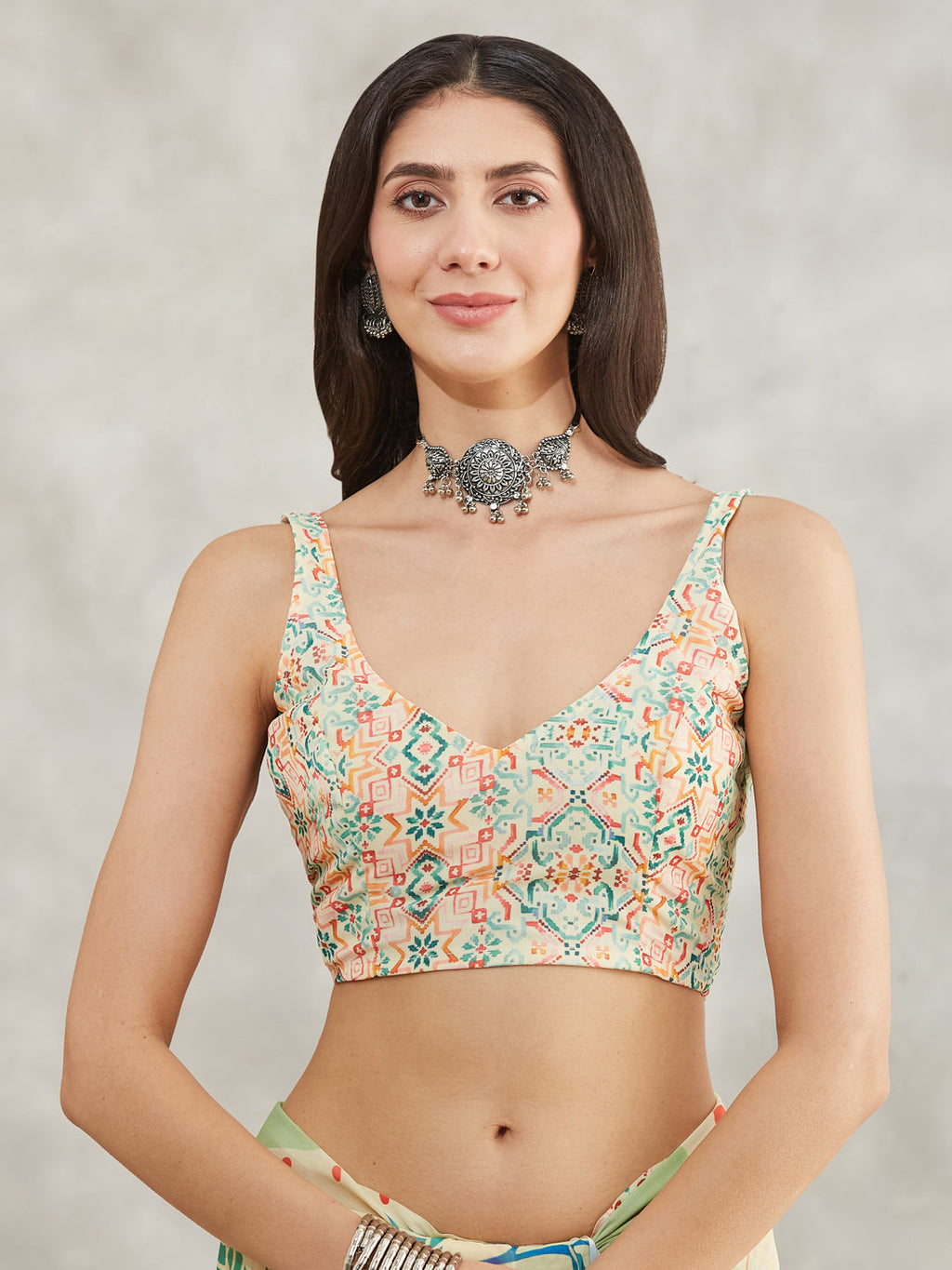 Janasya Women's Multicolor Georgette Tropical  Printed Printed Saree with Blouse Piece